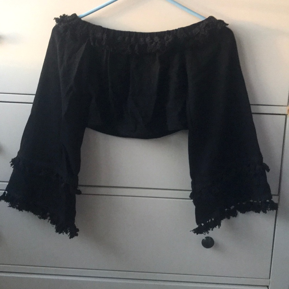 Black off the shoulder fancy crop top